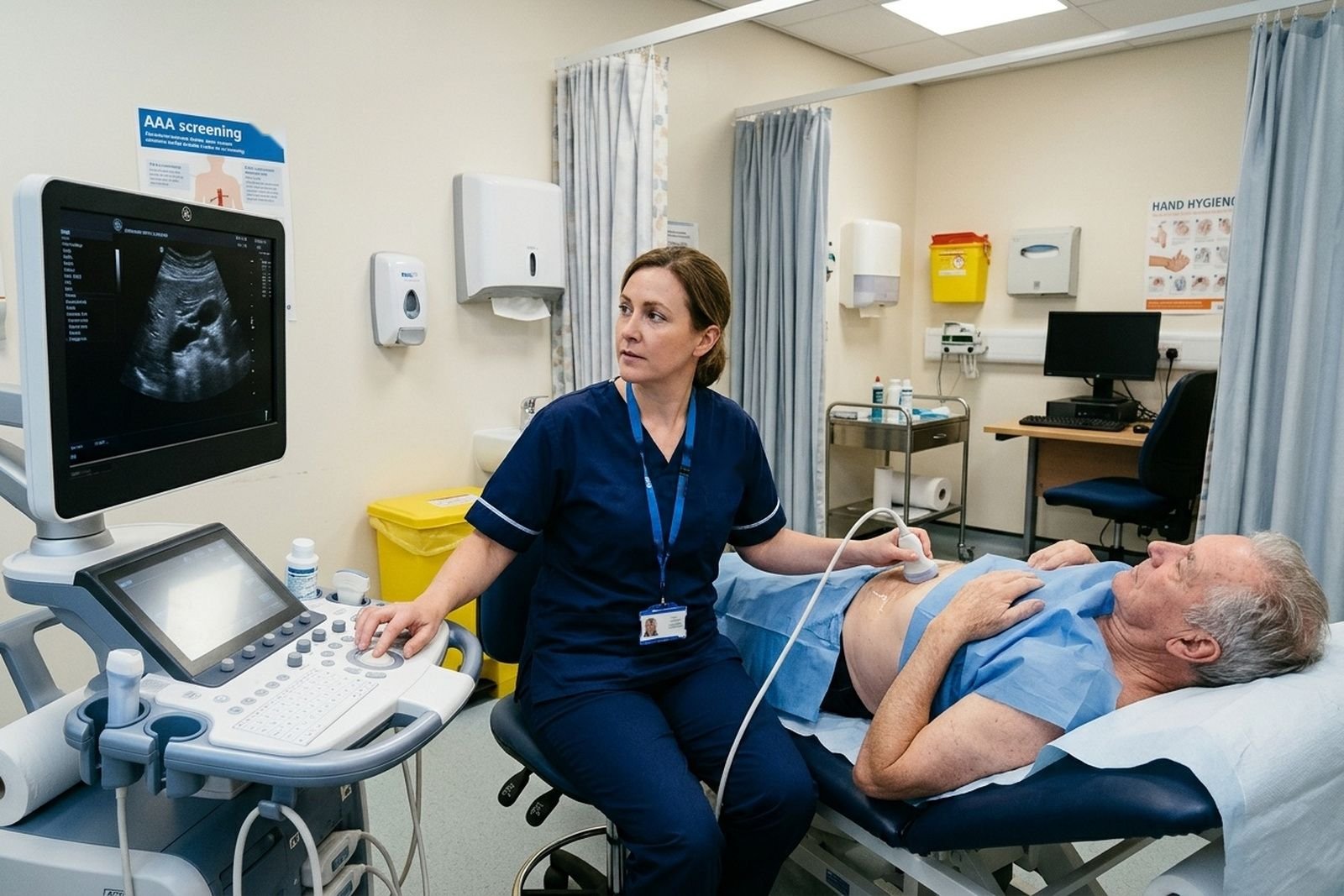 A man having an ultrasound scan of his abdominal aorta