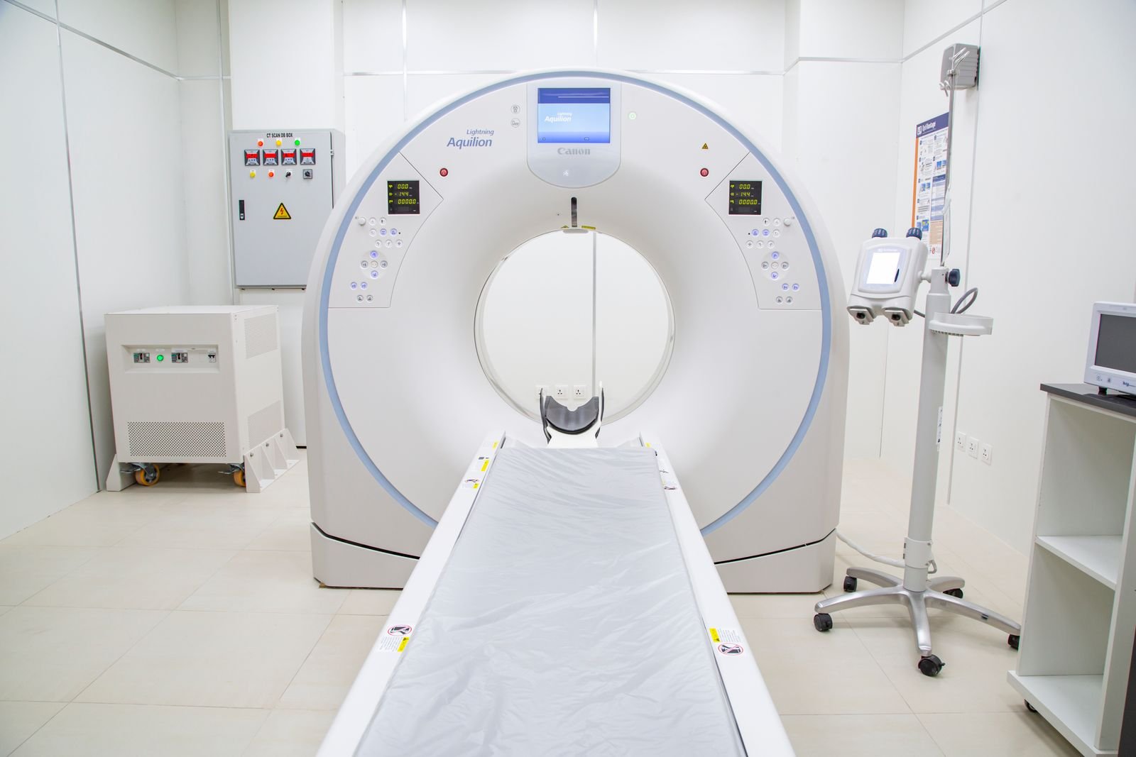 A quiet, brightly lit scanner room